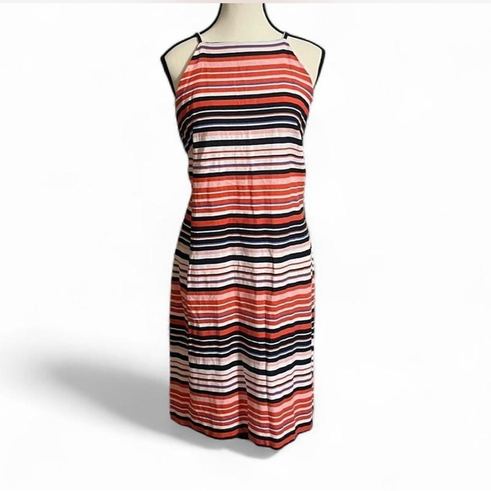 Tommy Hilfiger Dress Sz 14 Striped Halter Neck Americana Linen Blend